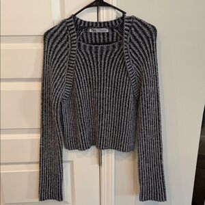 Zara Black & White Ribbed Crewneck Sweater